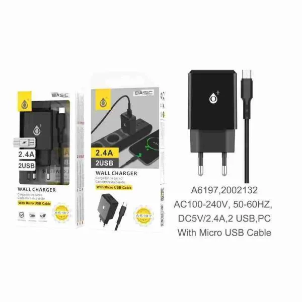 2 USB Charger with Micro USB Cable 2.4A