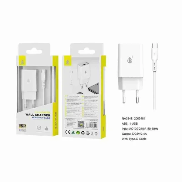 2.4A 1USB Charger with Type-C Cable