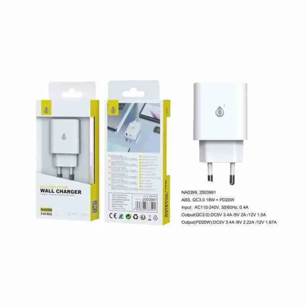 USB-C (PD20W) + USB-A (18W) Adapter Charger