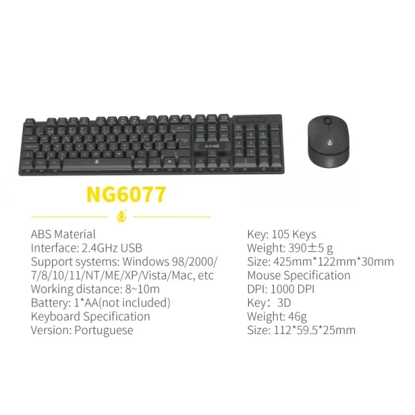Wireless Portuguese Keyboard + Mouse Combo