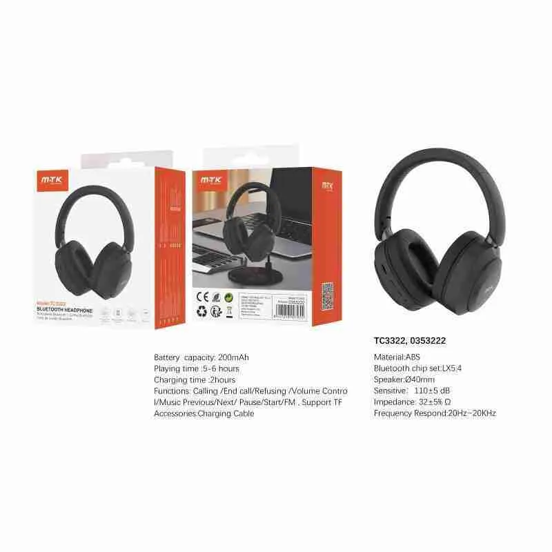 TC3322-NE-Auricular-plegable-Bluetooth-54-Soporta-Mano-libreTFentrada-Aux-Bateria-200mAh-Negro Bluetooth Headset V5.4 - Image 1