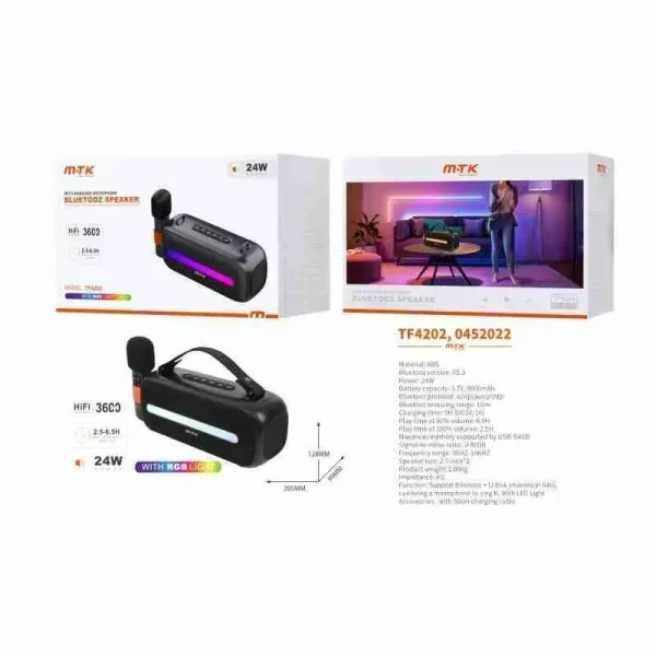 24W Bluetooth Speaker with Wireless Microphone